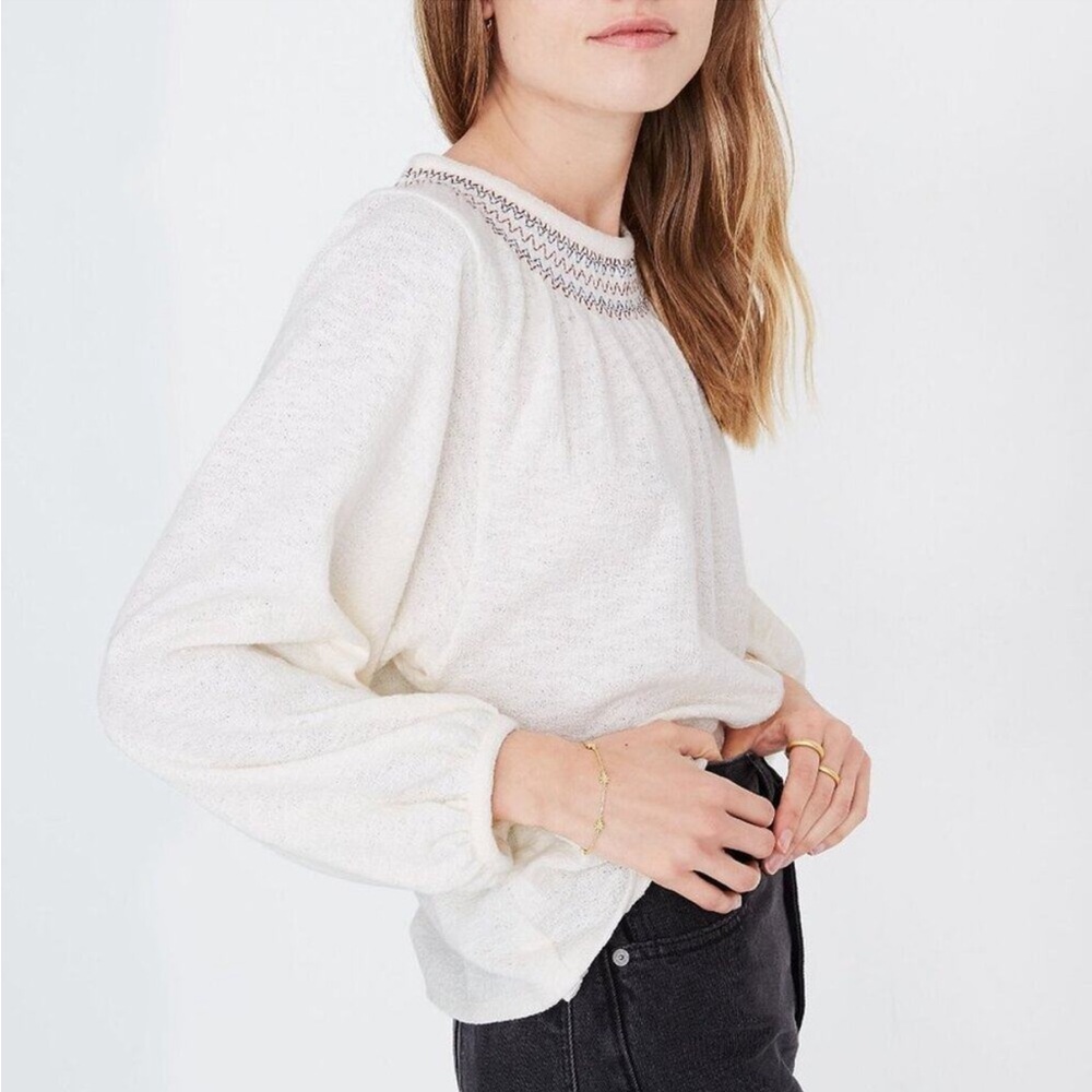 Madewell Superlight Jacquard Embroidered Smocked Top Size Large